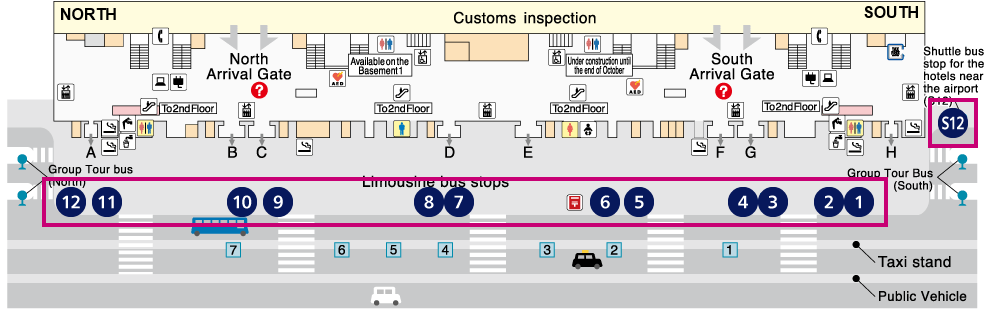 Limousine Airport Bus Stop Map at Terminal 1, KIX